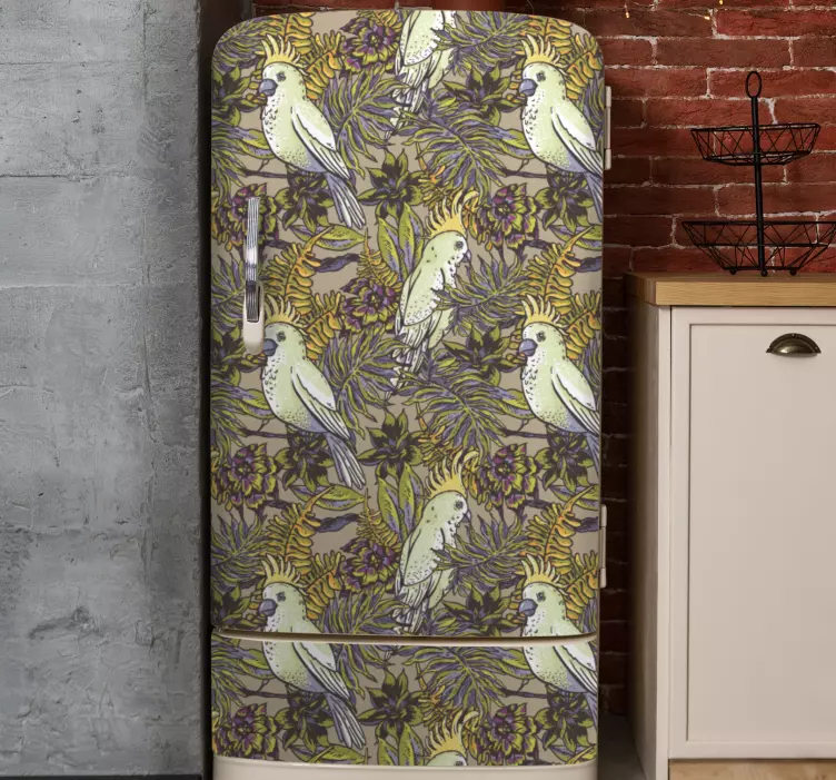 Vinilo para nevera Loros amazónicos estilo escandinavo - TenVinilo