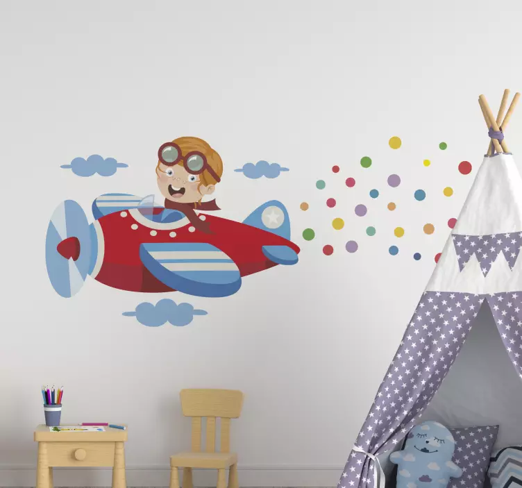 Sticker pared infantil avión para niños volador - TenVinilo