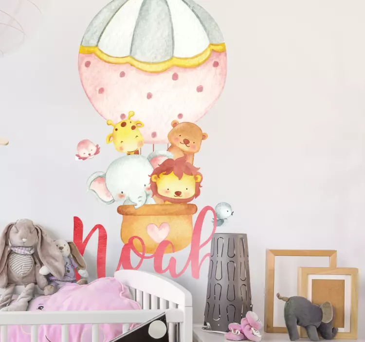 Sticker pared infantil aventura en globo personalizada - TenVinilo