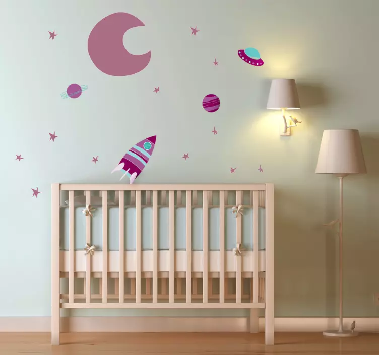 Sticker pared infantil aventura espacial en cohete - TenVinilo