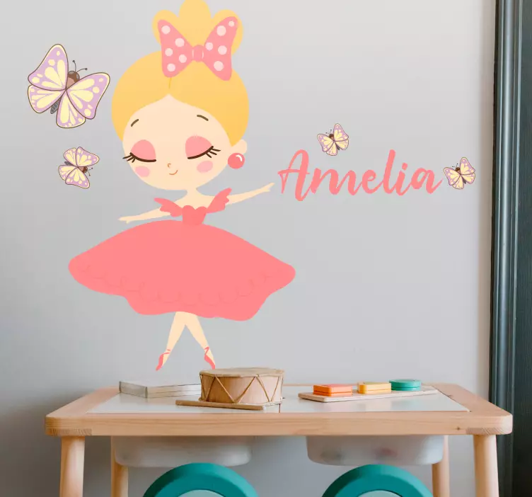 Sticker pared infantil chica de ballet con nombre - TenVinilo