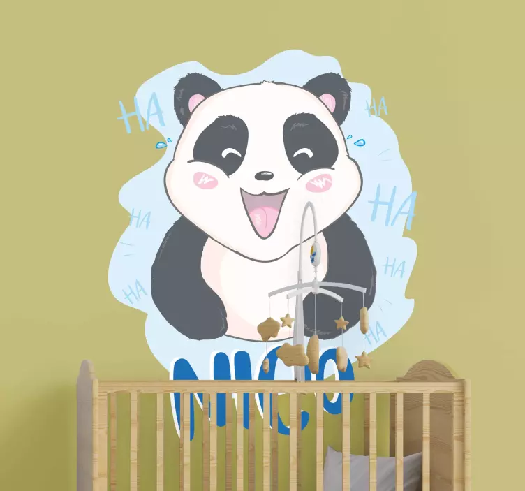 Sticker pared infantil cara de panda alegre - TenVinilo