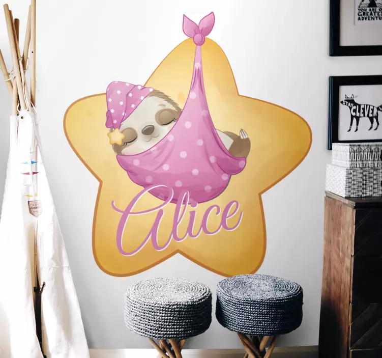 Sticker pared infantil diseño de perezoso dormido - TenVinilo