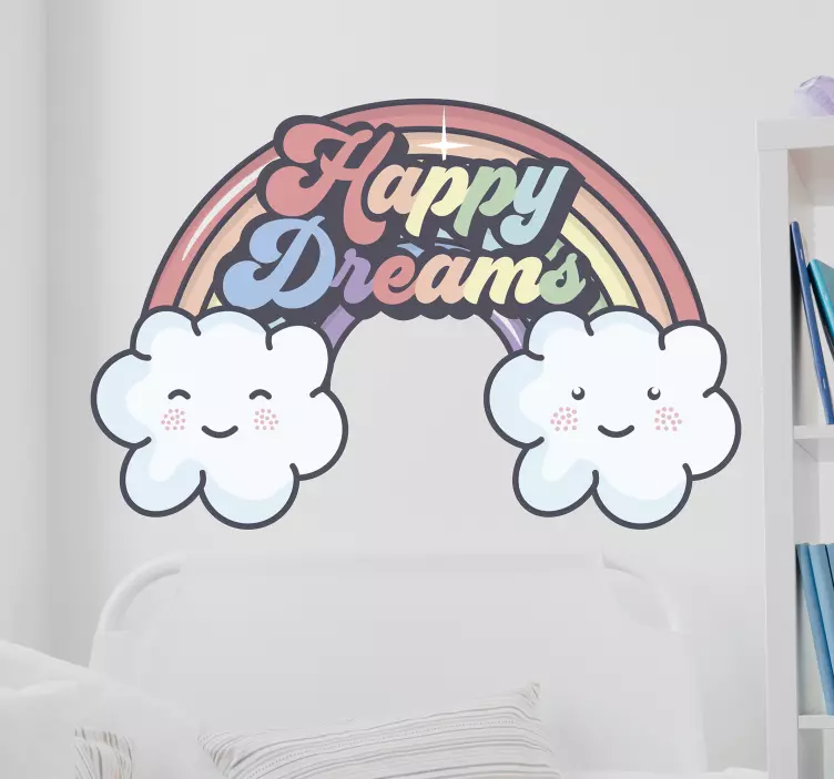 Sticker pared infantil felices sueños nubes arcoiris - TenVinilo