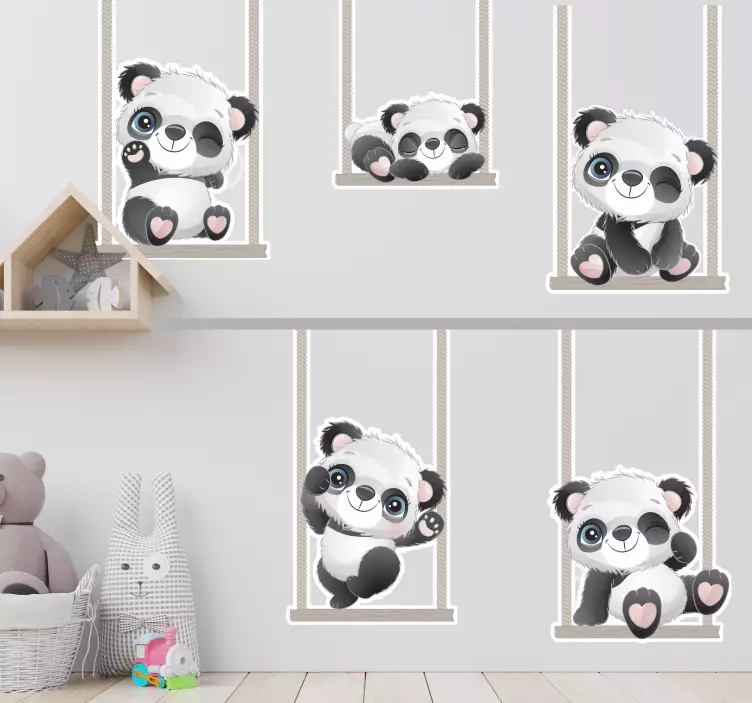 Sticker pared infantil figuras de panda adorables - TenVinilo