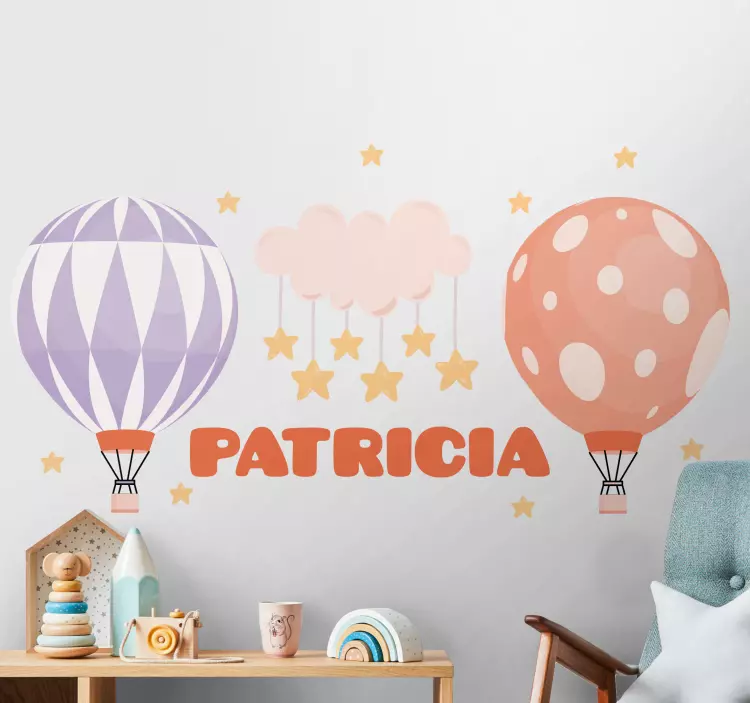Sticker pared infantil globos de aire coloridos con nombre - TenVinilo