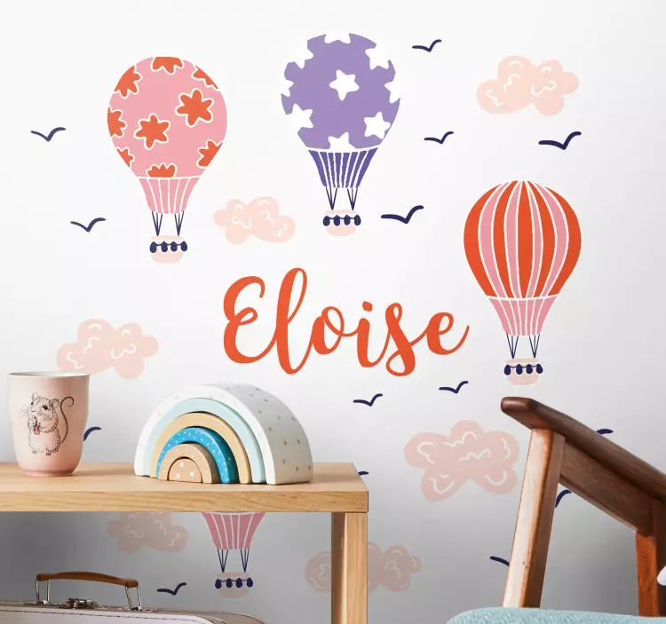 Sticker pared infantil globos vibrantes con nombre - TenVinilo