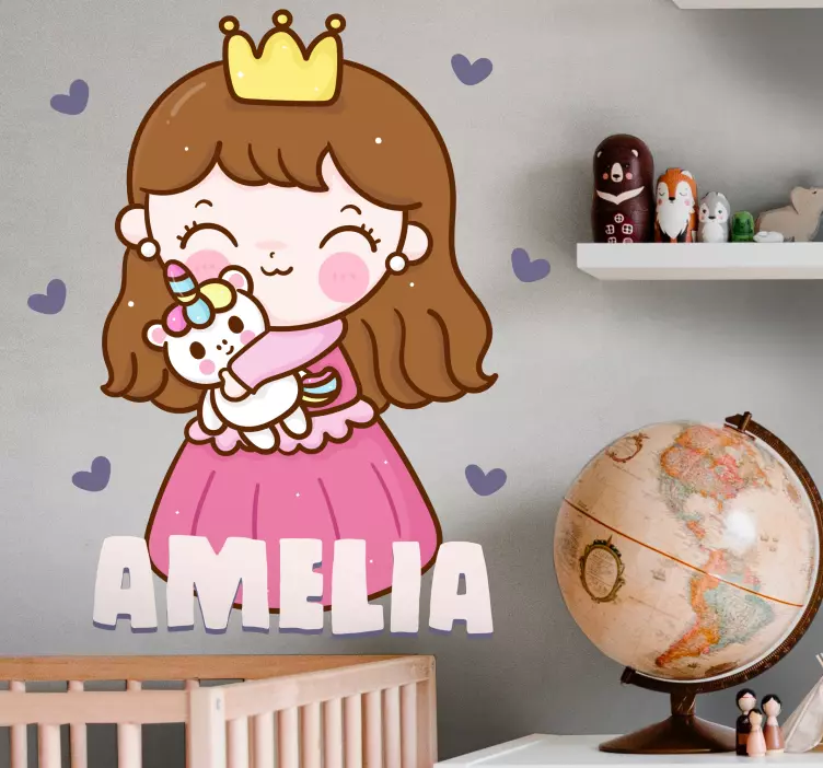 Sticker pared infantil ilustración de princesa personalizada - TenVinilo