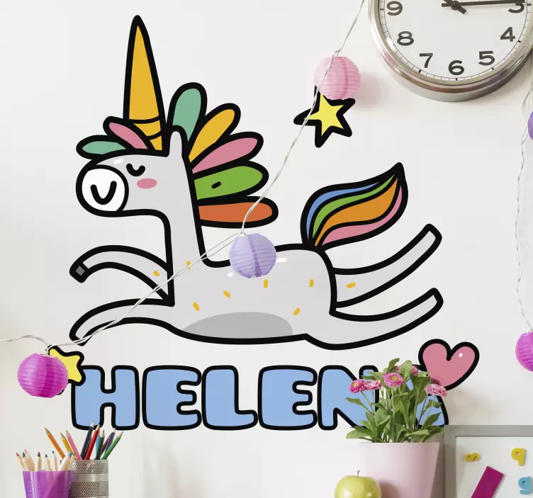 Sticker pared infantil lindo unicornio corriendo - TenVinilo