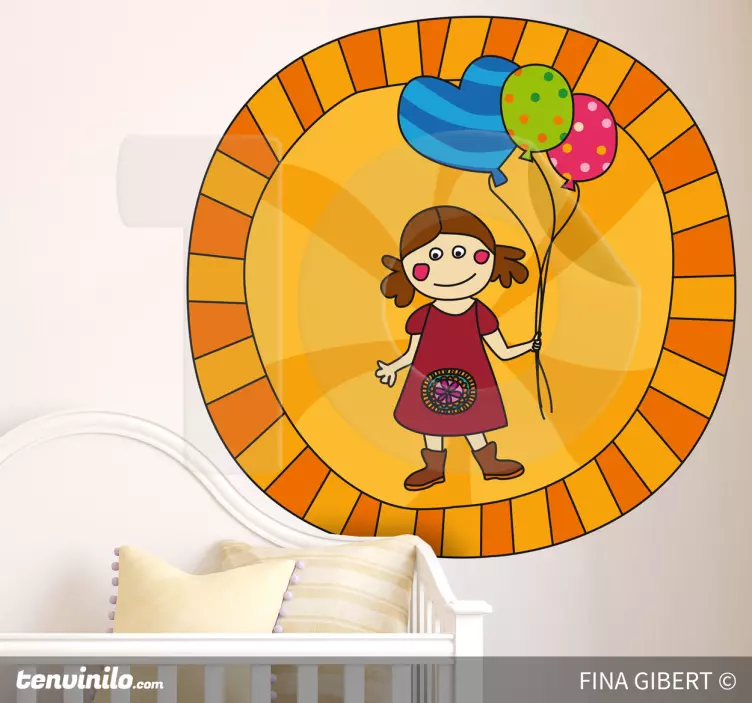 Sticker pared infantil niña con globos - TenVinilo