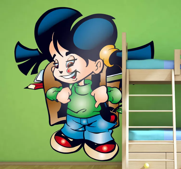 Sticker pared infantil niño alegre de la escuela - TenVinilo