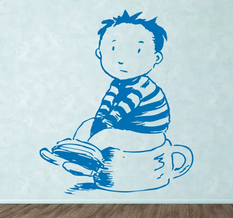 Sticker pared infantil niño sentado taza - TenVinilo