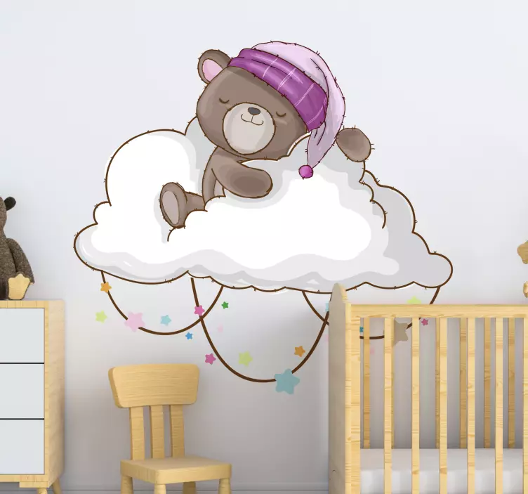 Sticker pared infantil nube de oso dormido - TenVinilo