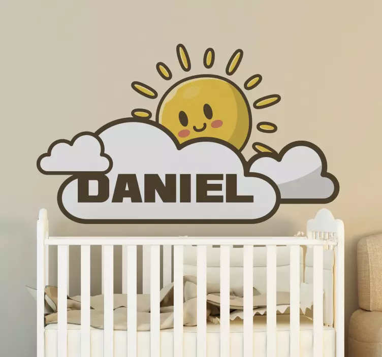 Sticker pared infantil nube de sol y nombre - TenVinilo