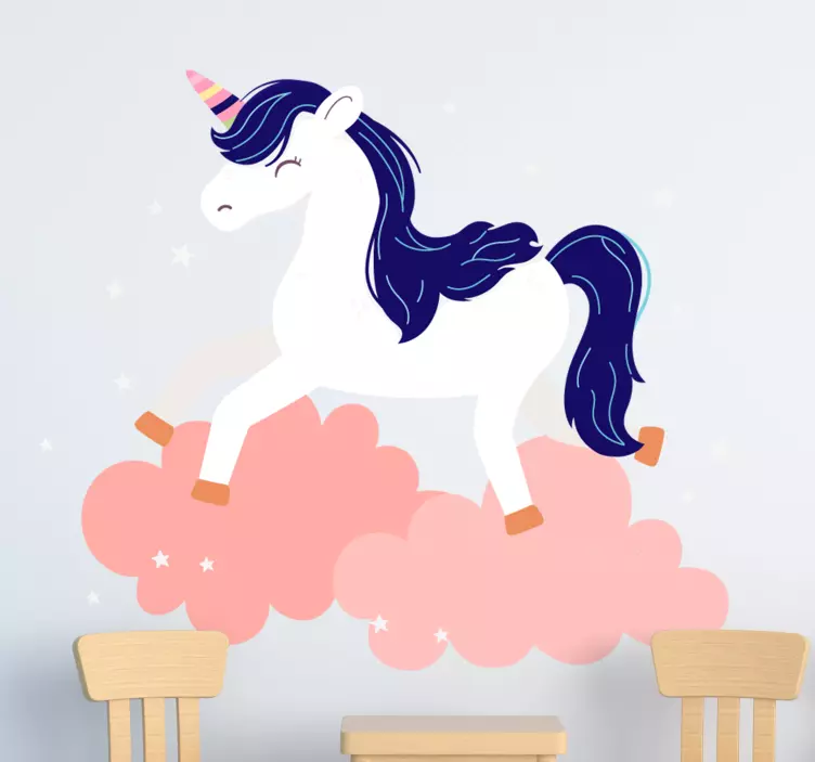 Sticker pared infantil nubes de unicornios caprichosos - TenVinilo
