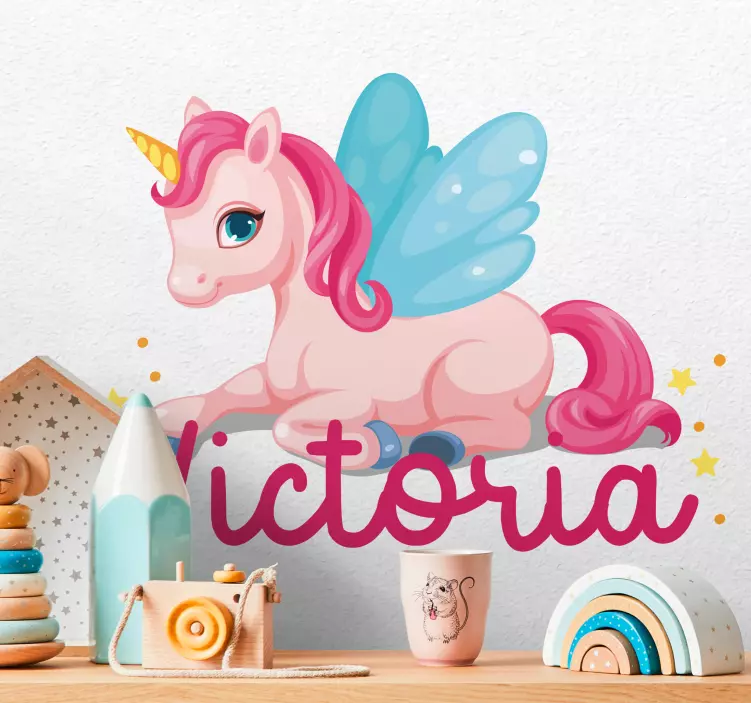 Sticker pared infantil unicornio mágico personalizado - TenVinilo