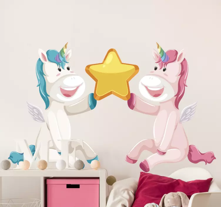 Sticker pared infantil unicornios con estrella - TenVinilo