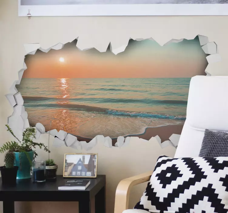 Vinilo 3D vistas atardecer en el mar - TenVinilo