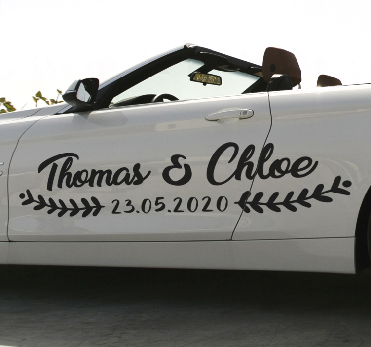 Vinilo de coche de boda con fecha y nombre personalizables - TenVinilo