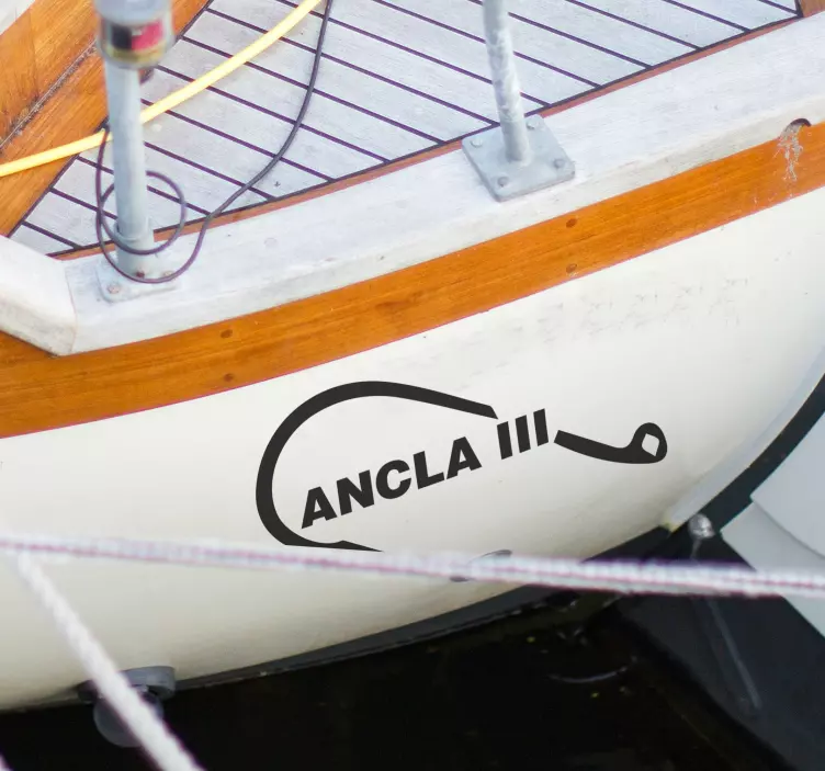 Vinilo barco nombre personalizable con anzuelo - TenVinilo