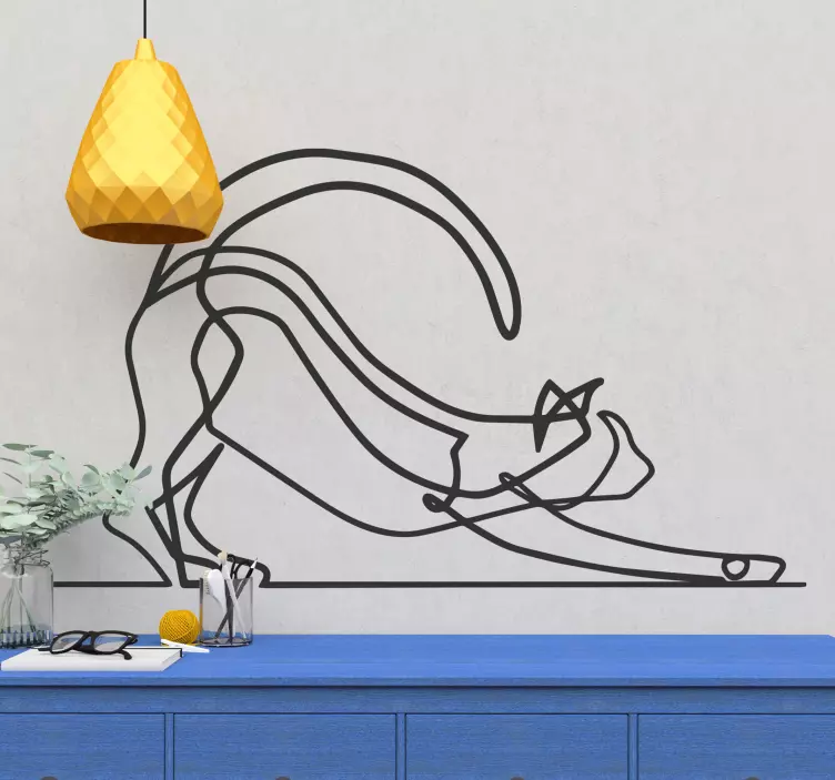 Vinilo gato minimalista estirando - TenVinilo