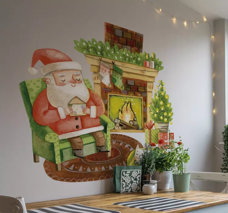 Vinilo navidad chimenea Papá Noel - TenVinilo