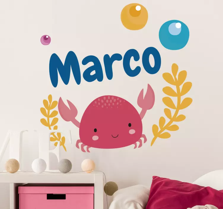 Vinilo infantil con nombre personalizable de cangrejo adorable - TenVinilo