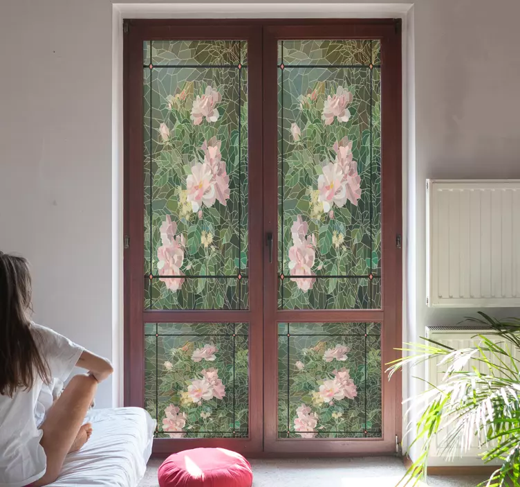 Vinilo de ventana diseño vitral de rosas - TenVinilo