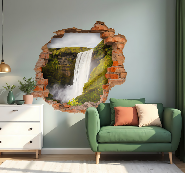Vinilo pared 3d paisaje cascada  - TenVinilo