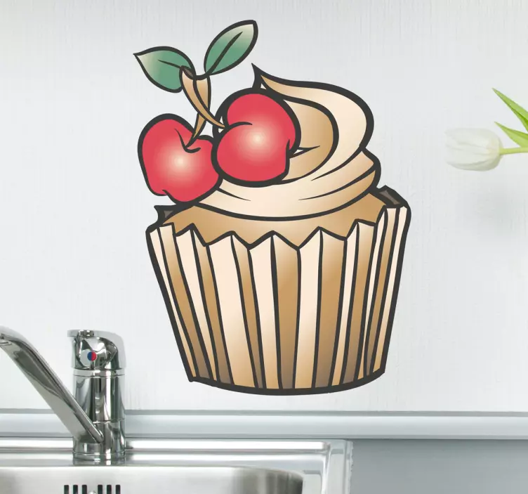 Vinilo decorativo cupcake de cerezas - TenVinilo