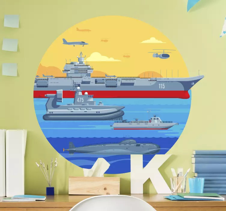 Vinilo dibujo Plantilla de barcos militares - TenVinilo
