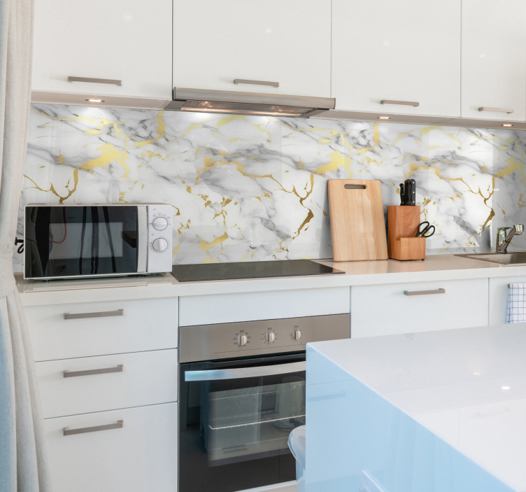 Vinilo para cocina efecto mármol blanco con vetas doradas - TenVinilo