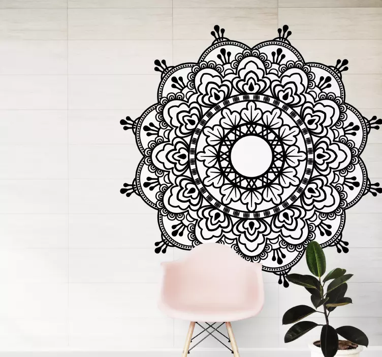 Pegatina floral Mandala blanco y negro bohemio - TenVinilo