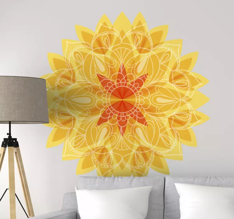 Vinilo pared floral mandala tono dorado - TenVinilo