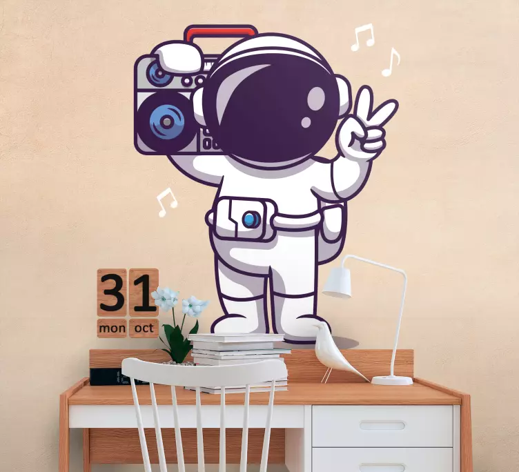 Vinilo habitación juvenil Astronauta con estéreo - TenVinilo
