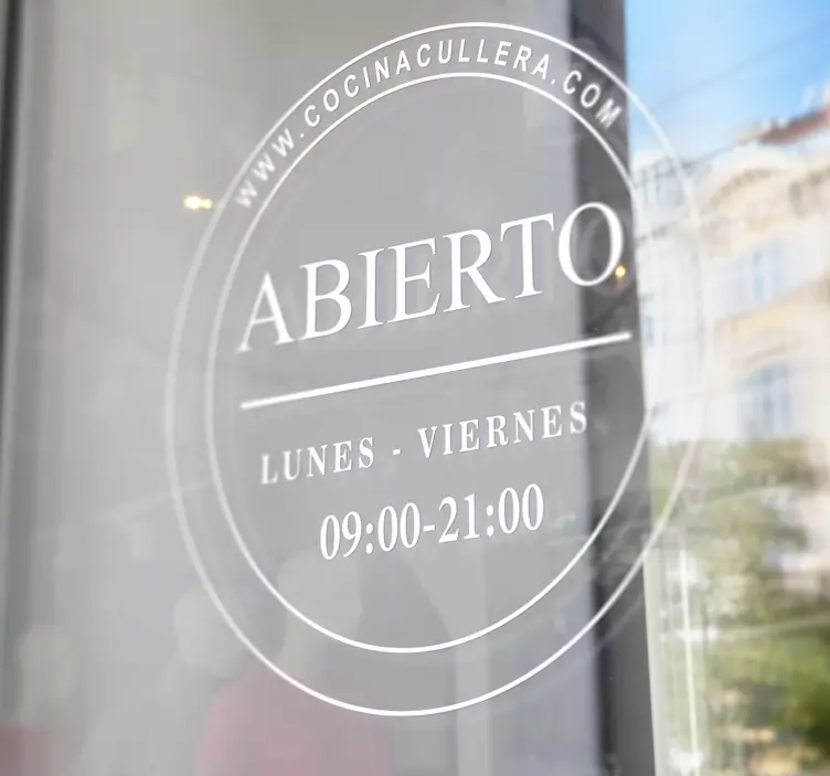 Vinilo decorativo horario de apertura círculo - TenVinilo