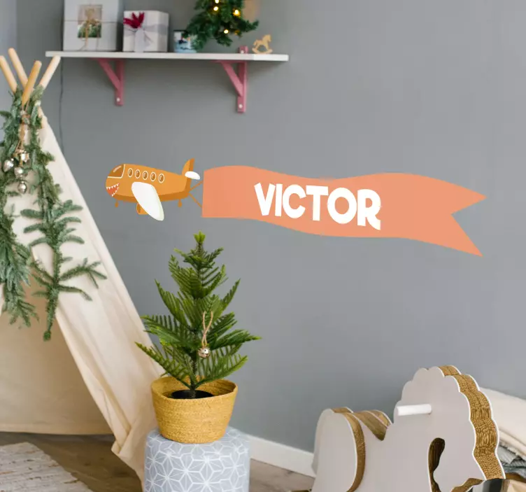 Vinilo ilustración Avión militar naranja con nombre - TenVinilo