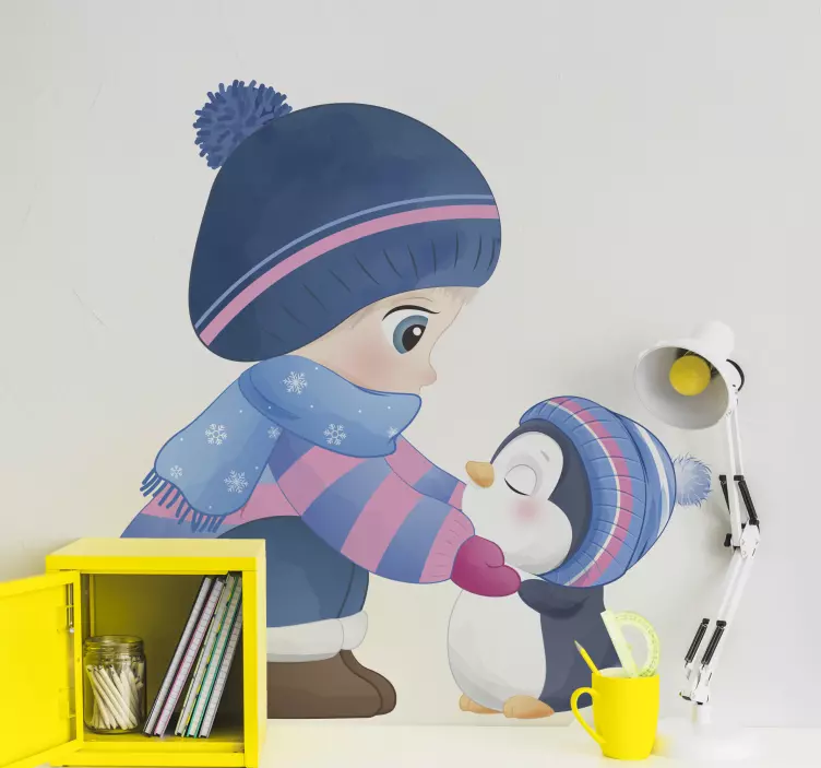 Vinilo ilustración Chica anime con un pingüino - TenVinilo