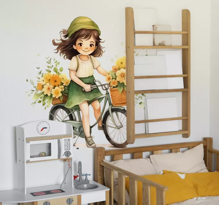 Vinilo ilustración niña andando en bicicleta - TenVinilo