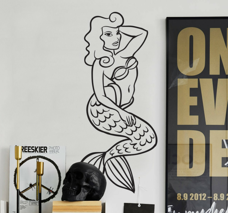 Vinilo decorativo ilustración sirena tattoo - TenVinilo