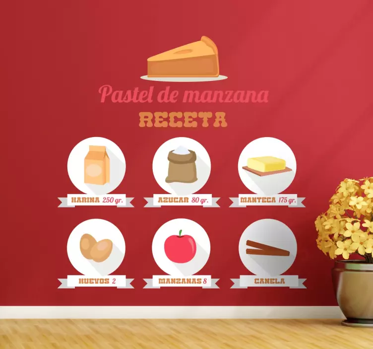 Vinilo decorativo receta pastel de manzana - TenVinilo