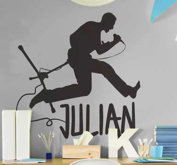 Vinilo pared rock silueta cantante con nombre - TenVinilo