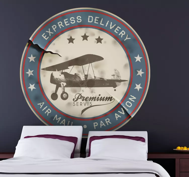 Vinilo decorativo sello retro avión - TenVinilo