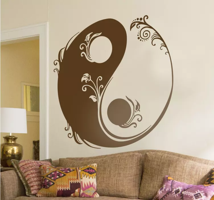 Vinilo decorativo yin yang floral - TenVinilo