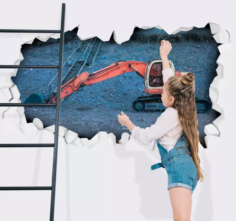 Vinilo 3D construcción de excavadoras - TenVinilo
