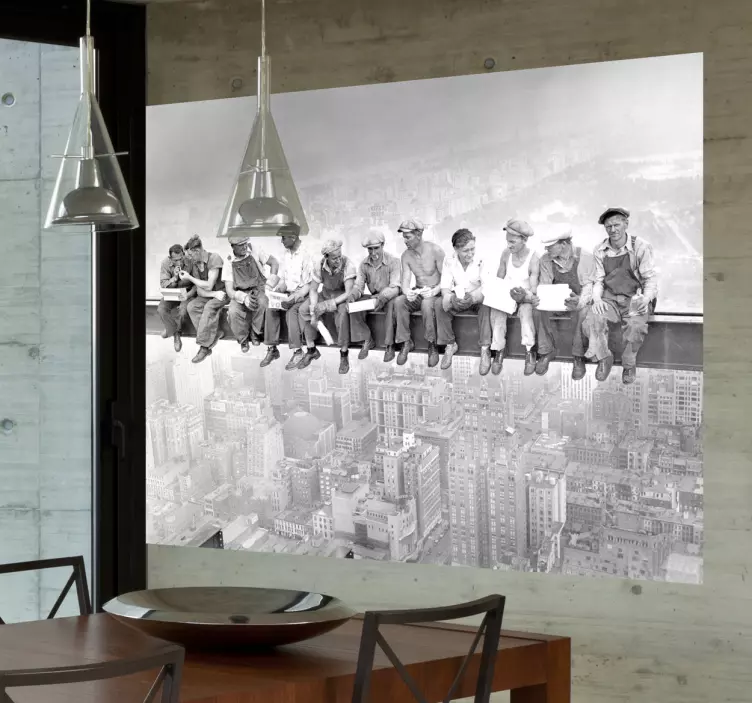 Vinilo fotomural trabajadores edificio - TenVinilo