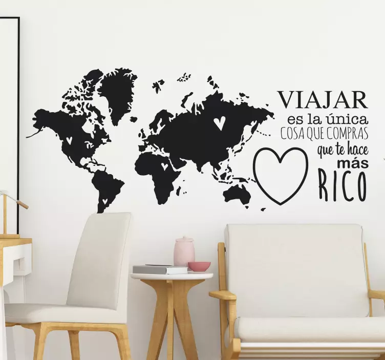 Vinilo para pared living frase mapa monocolor - TenVinilo