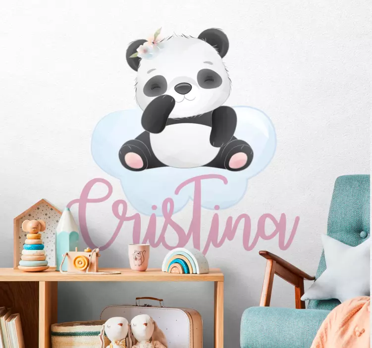 Vinilo habitación bebé panda con nombre - TenVinilo