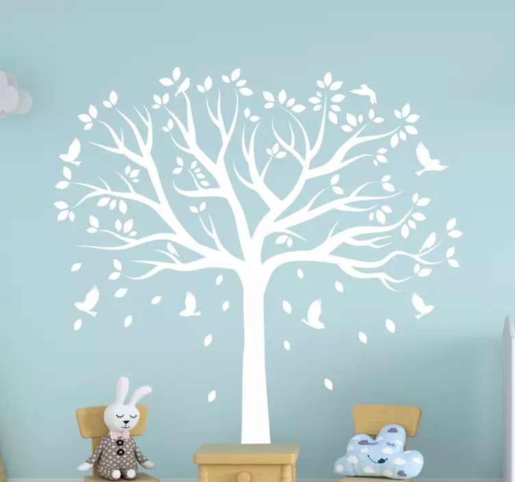 Vinilo infantil de árbol con pajaritos - TenVinilo