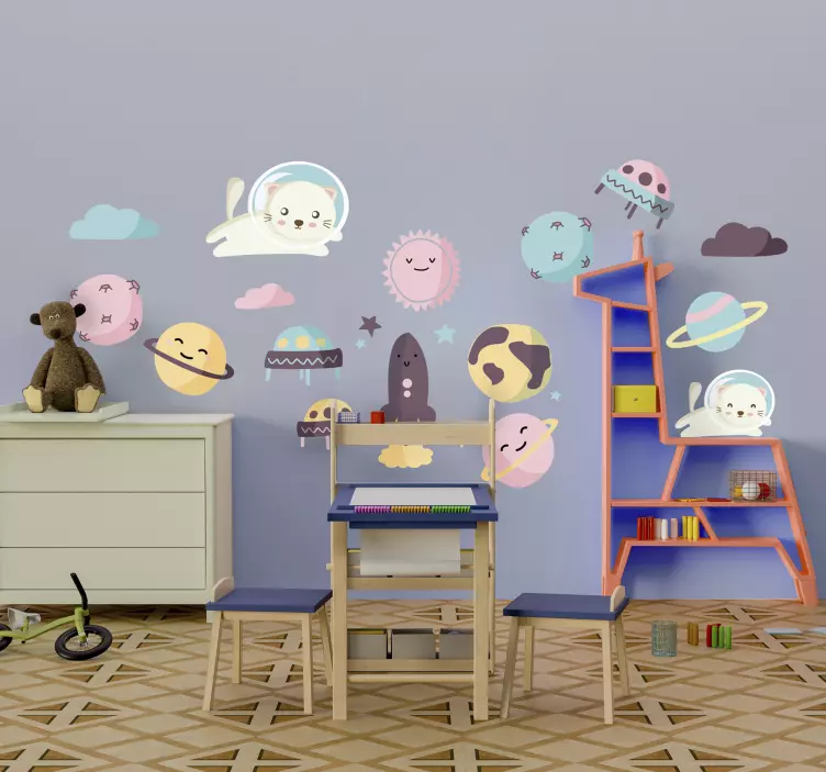 Vinilo infantil astronautas en el espacio - TenVinilo